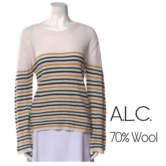 A.L.C. Multicolor Striped Crew Wool Blend Neck Sweater EXCELLENT S - Picture 1 of 6